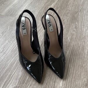 Zara Glossy Black Slingback Heels